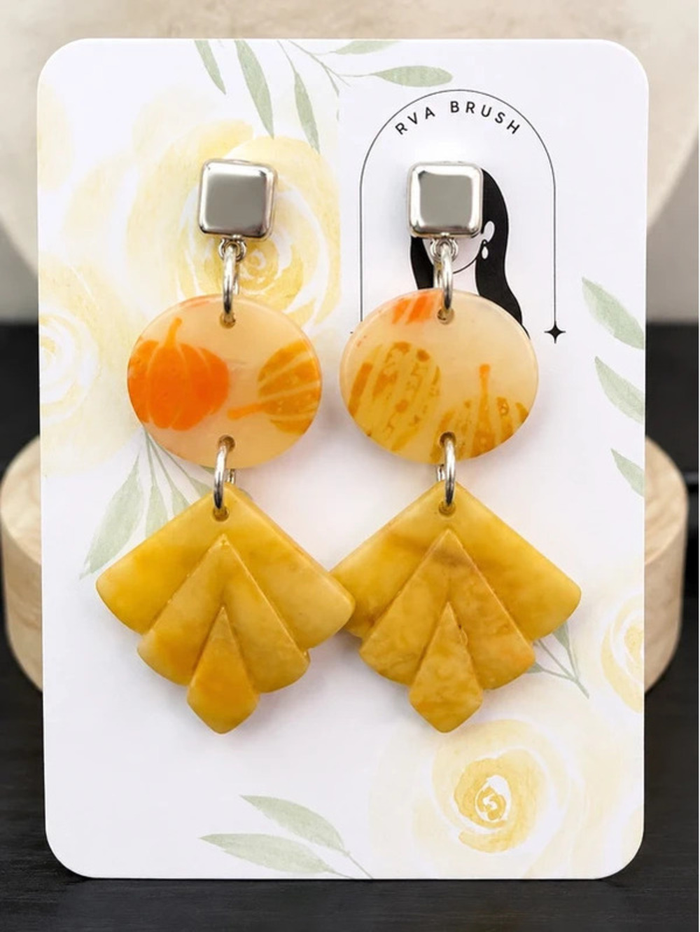 Handmade Polymer Clay Fall Dangle Earrings with Orange Pumpkin Accents